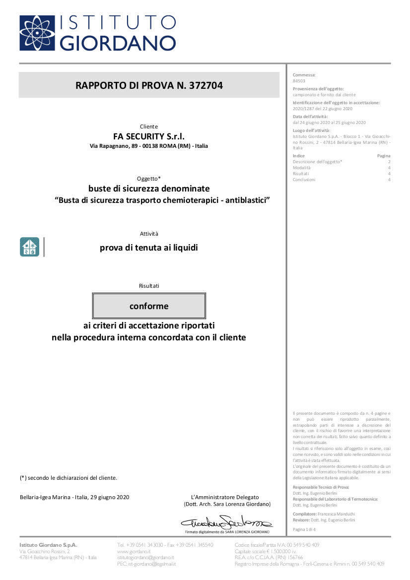 Certificazione tenuta ai liquidi